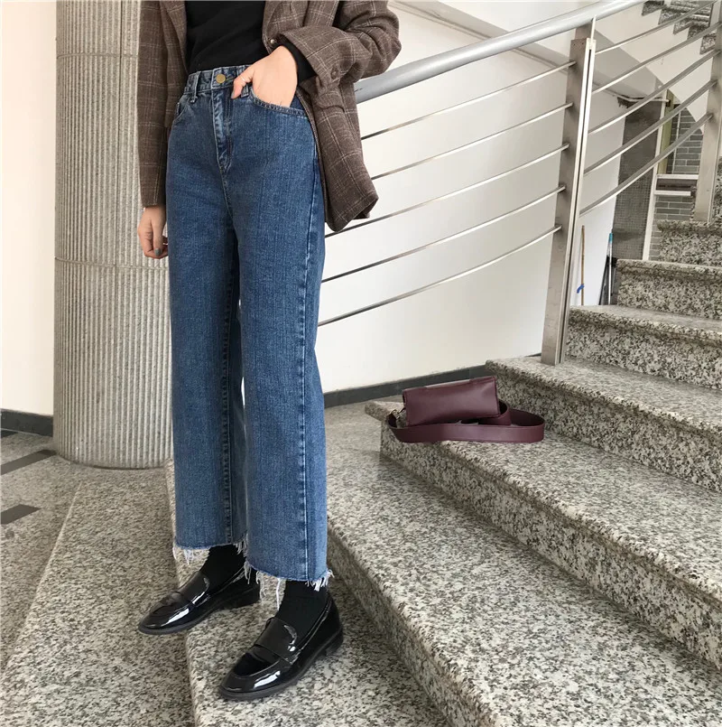 Корейские широкие джинсы Ulzzang, свободные облегающие штаны для ног, женские брюки, синие джинсы с хвостом, верхняя одежда, Китай, прямые, Spodnie Damskie