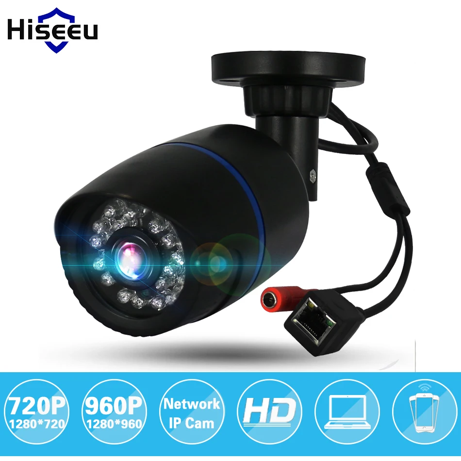  Hiseeu 720P/960P 1.0MP/1.3MP HD Network CCTV IP Camera Surveillance Camera H.264 P2P Remote Onvif 2.0 IR Security Bullet Camera 