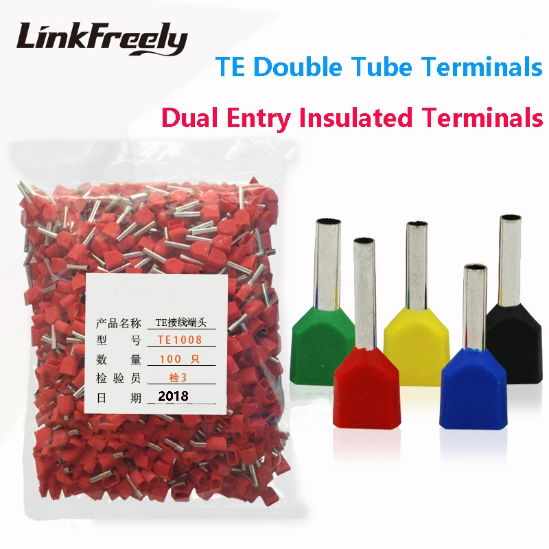 

1000pcs TE TE7508 TE1008 TE1508 TE2508 TE4012 TE6014 Double Pipe Insulated Cold Press Terminal Needle End Connector Terminals