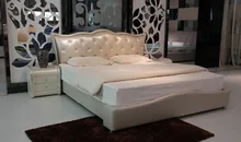plaid contemporary genuine leather bed modern bedroom furniture made in China