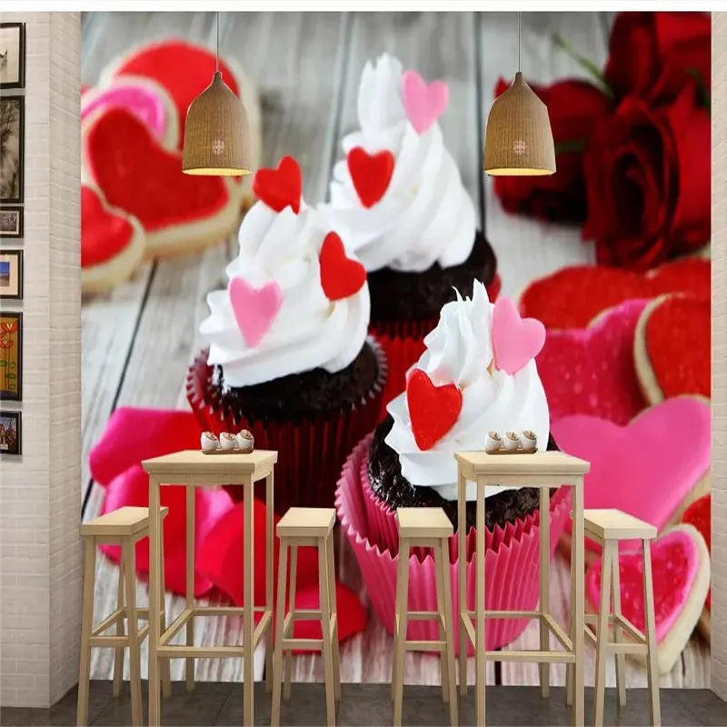

Custom 3d wallpaper cupcakes coffee cake shop dessert shop bakery background wall painting