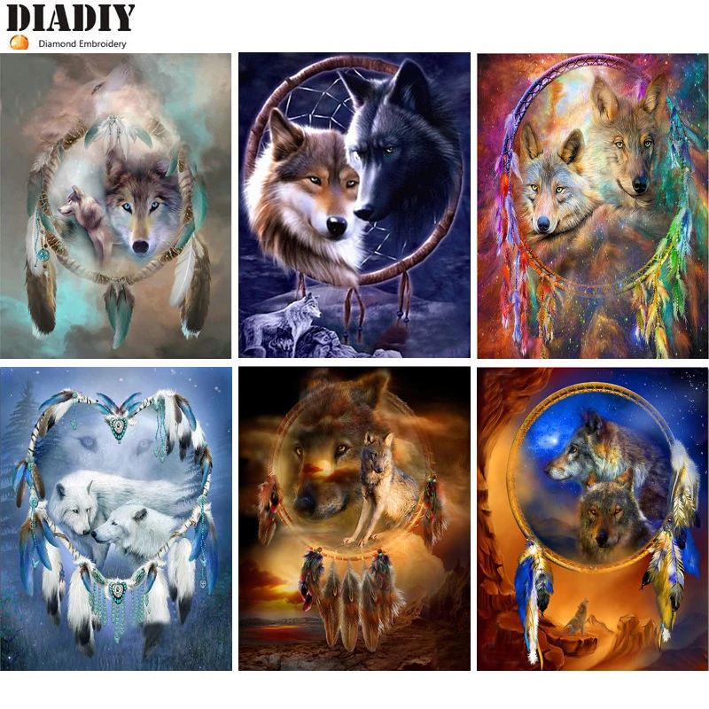 

Diamond Embroidery Wolf Dream catcher picture Mosaic Crystal 5D Cross Stitch Square round Drill Diamond Painting DIY needlework