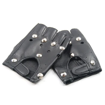 

LBFS 2017 NEW Unisex Cool BLACK Punk Rock Studded LEATHER LOOK FINGERLESS GLOVES FANCY