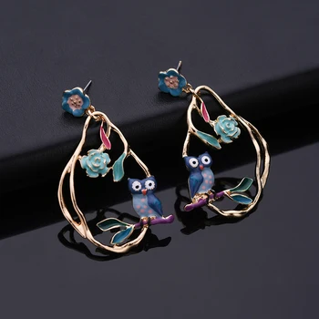 

2019 Drop Earring Hanging Flowers Bird Owl Statement Jewelry Summer Bohemian Long Big Gold Tassel Earrings for Women Lady Party