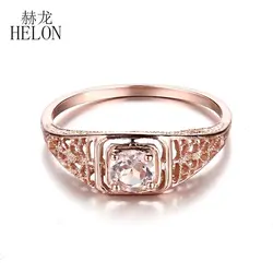 HELON Solid 14 K розовое золото Сертифицированный круглый безупречной 0.28ct натуральная с розовым морганитом кольцо для Для женщин Обручение