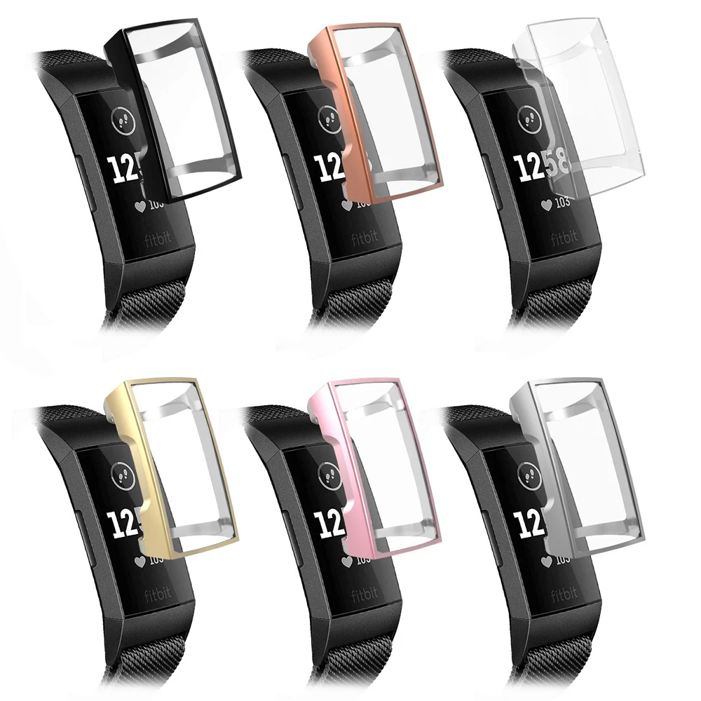 For Fitbit Charge 3 Screen Protector TPU Case Full Protection Frame For Fitbit Charge 3 Smart Watch Cover Shell Clear Rose Gold  (1)