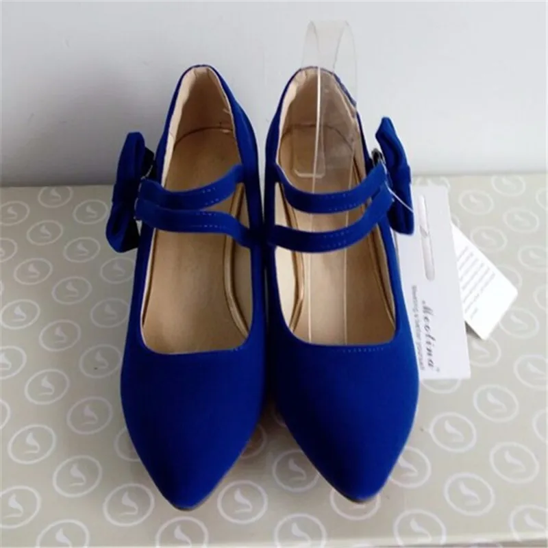 Meotina/обувь женские туфли-лодочки весенние женские Туфли Мэри Джейн с острым носком на высоком каблуке туфли на танкетке с бантиком, Aprcot, синий цвет, большие размеры 9, 10