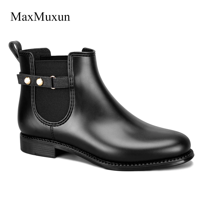 

MaxMuxun New Arrival Rome Fashion Women Boot Flat Waterproof Women's Shoes Rain Woman Ankle Slip-OnBoots