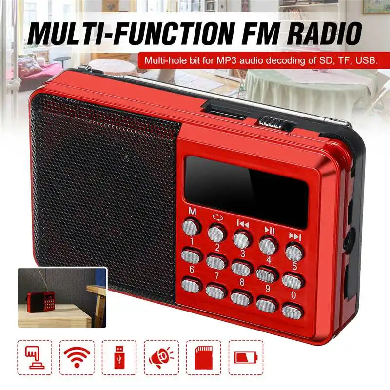 

Mini Portable FM Radio Rechargeable Digital LED USB TF MP3 Speaker Player Support Card Playing DC 5V 0.5A Loudspeaker