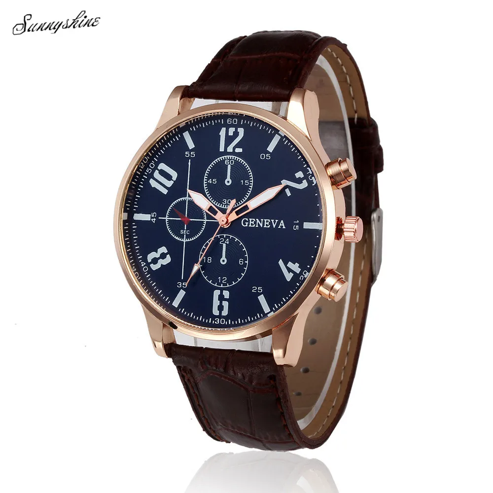Men Hot Watches Retro Design Leather Band Analog Alloy Quartz Wrist
