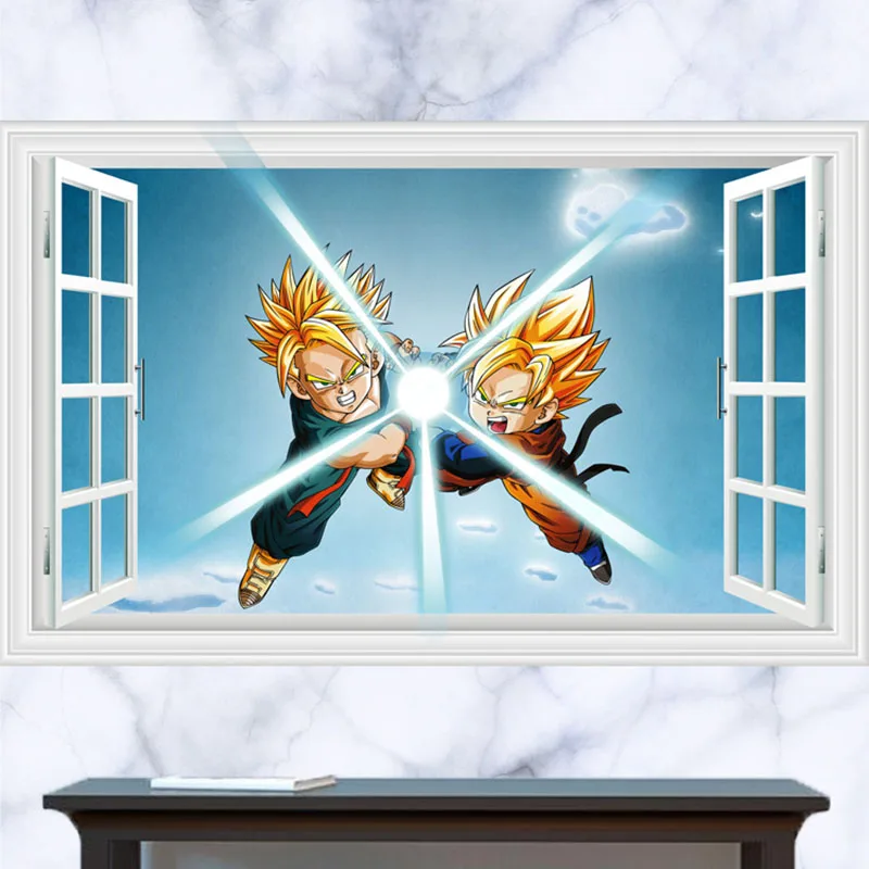 Большой размер! 90*60 см аниме Наклейка на окно 3D визуальный эффект Torankusu Son Goten Gohan