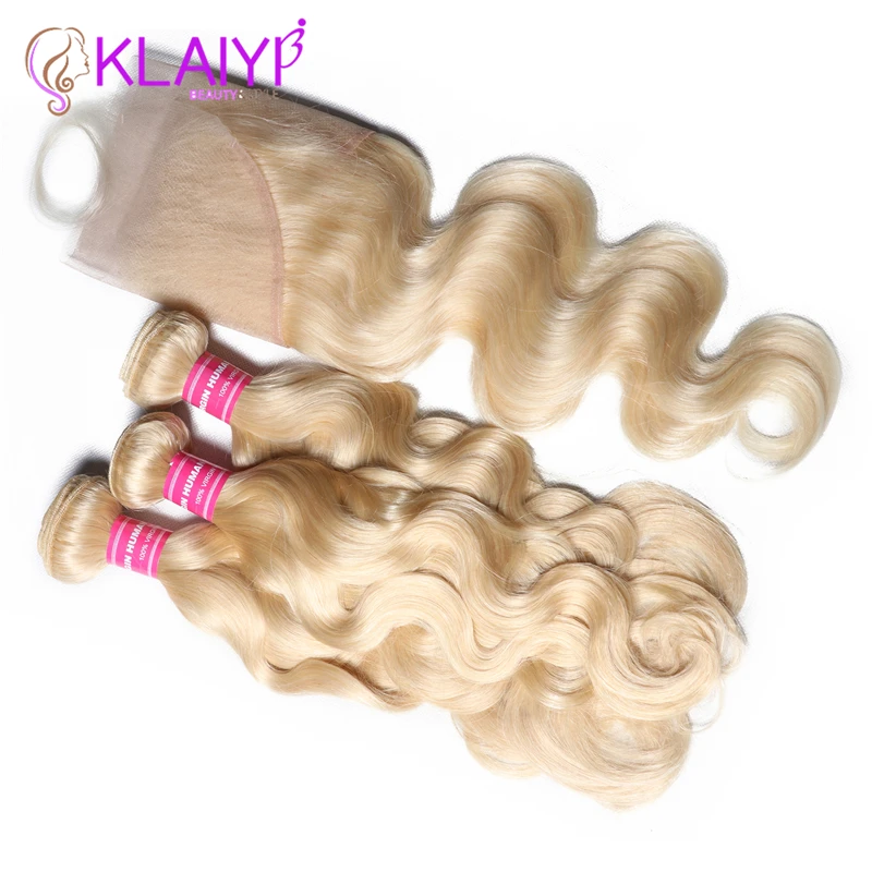 KLAIYI волосы бразильские #613 волнистые с фронтальной 4 шт remy волосы плетение пучки с фронтальной человеческие волосы 3 пучка с фронтальной