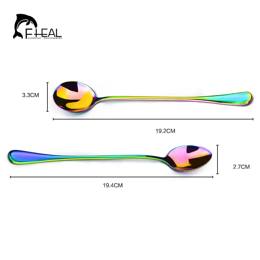 FHEAL 1 шт. Нержавеющая сталь Радуга Кофе ложка c длинной ручкой перемешивания Чай ложки, столовая посуда комплект Рождественский подарок