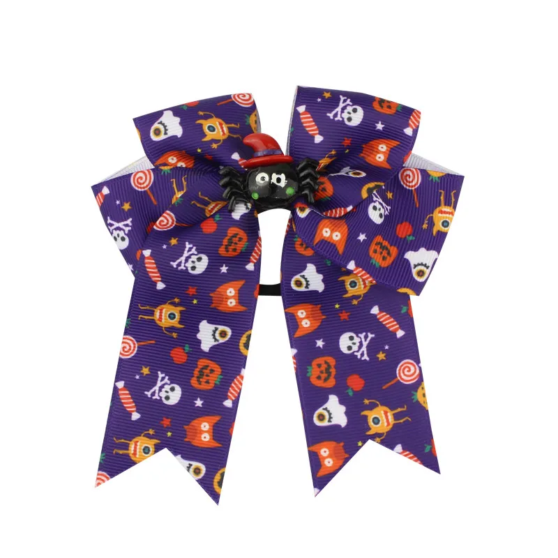 Fashion Cute Printed Cheer Bow for Girls Grosgrain Ribbon Large Hair Bow With Elastic For Girls Hair Accessories (24)