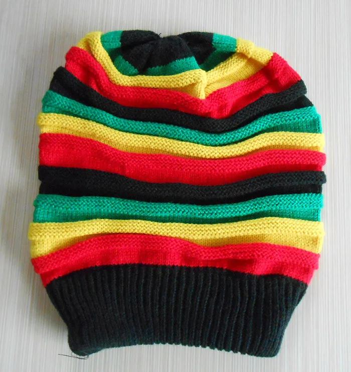 5 шт./лот, модная Jamaica Rasta Reggae Beanie, разноцветная полосатая шапка в стиле хип-хоп, мешковатые громоздкие шапочки, Skullies Hat Gorro