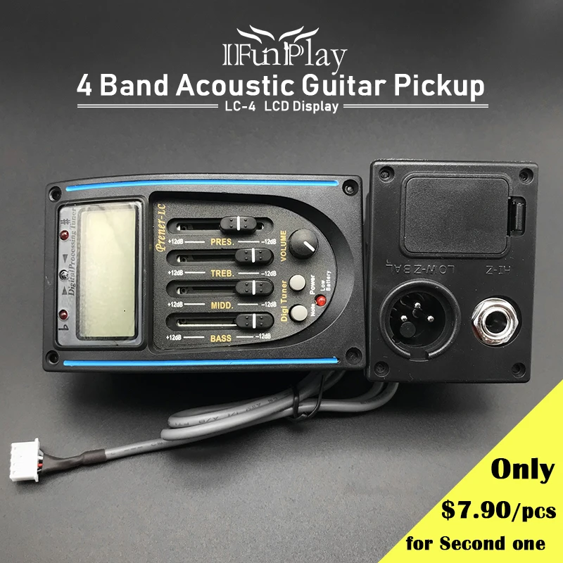 

4 Band LC-4 Acoustic Guitar Preamp Guitarra EQ Equalizer Piezo Pickup with Tuner Violao Accessories Drop shipping