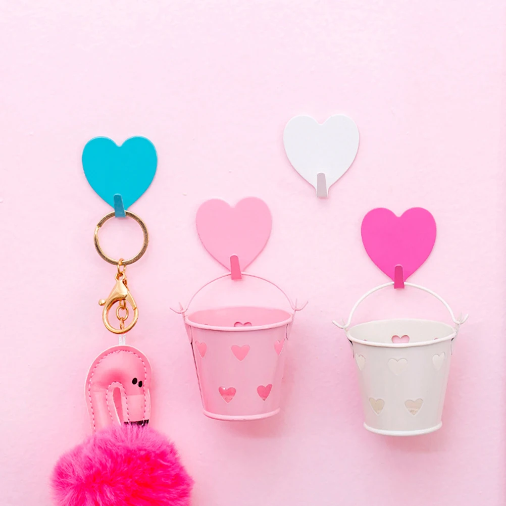4pcs Convenient Wall Hook Iron Heart Shape Romantic Adhesive Kitchen Clean Children Room Door Hot Sell