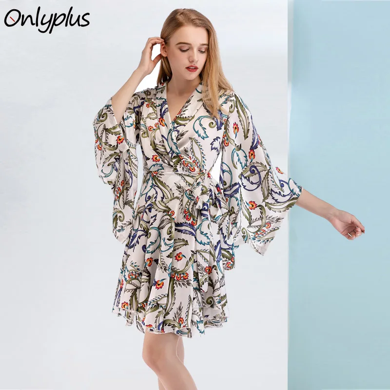 ONLYPLUS пляжное платье мини сексуальное Плиссированное красное платье для женщин глубокий v-образный вырез асимметричное Бандажное платье с принтом Boho свободные деформационные Платья Vestidos - Цвет: WHITE