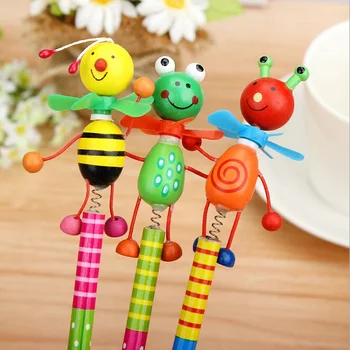 

6pcs/lot lovely animal drum ufo designs non-toxic wooden pencils for school writing office supplies canetas escolar