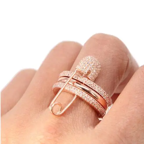 

Rose Gold Color 3 pcs Engagement Stack Ring Stackable Paperclip Pin Design Colored cz Stones Delicate Charm Jewelry for Women