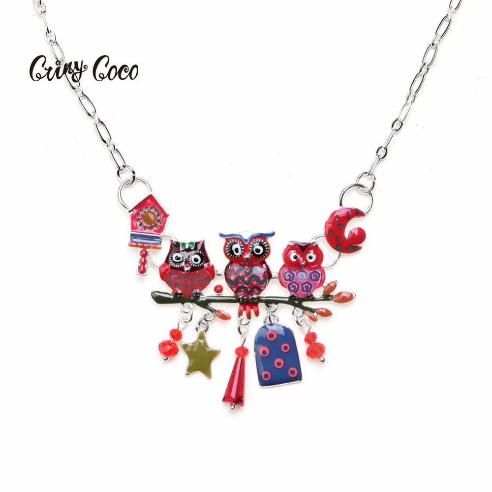 

Mother Owl And Children Pendant Necklaces Enamel Branches Animal Birds Moon Pendants Alloy Choker Necklace Chains Jewelry Hot