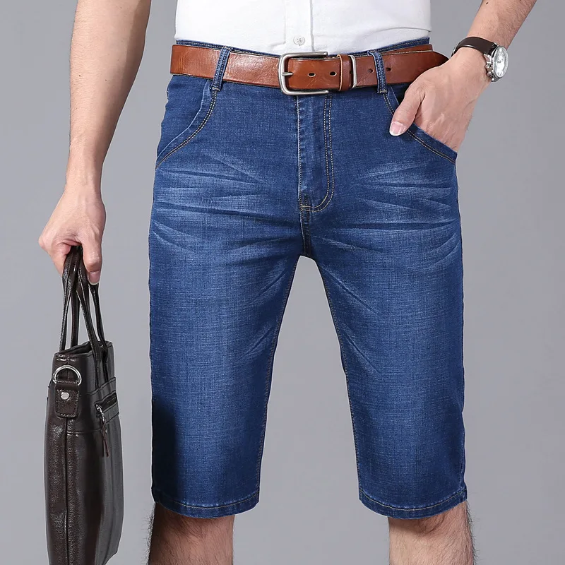 Летние новые стильные мужские деловые повседневные Шорты Джинсы Шорты стрейч свободные брюки мужские синие Черные 28-38 - Цвет: blue