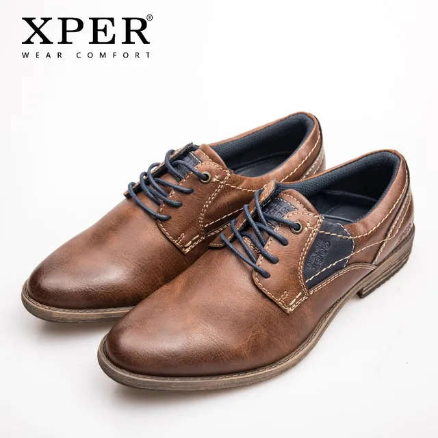 XPER/брендовая повседневная кожаная обувь, большие размеры 40-48, Мужская удобная обувь на шнуровке, коричневые дышащие мужские деловые туфли, XHY37116BR