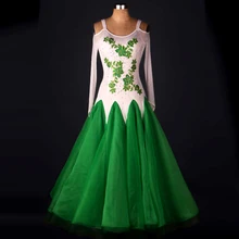 Ballroom Dance Dress Women 2017 New Long Sleeve Green Standard Tango Waltz Flamenco Ballroom Competition Dresses Adult