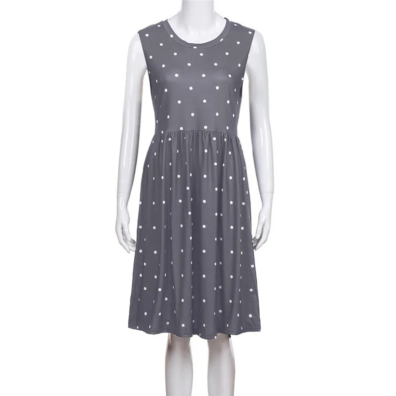  New Women Summer Fashion Pleated Polka Dot Pocket Loose Swing O-Neck Casual Midi Dress Elegant Lady Holiday Daily Dress #4R08 (21)