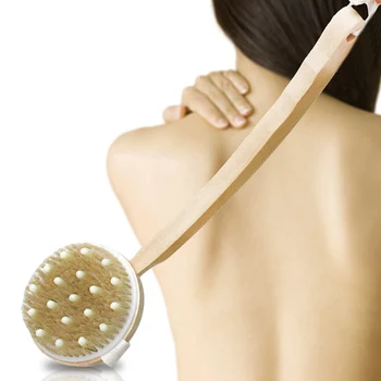 

Bath Body Brush Boar Bristles Exfoliating Body Massager with Long Wooden Handle for Dry Brushing & Shower Feature Cleaning Brush