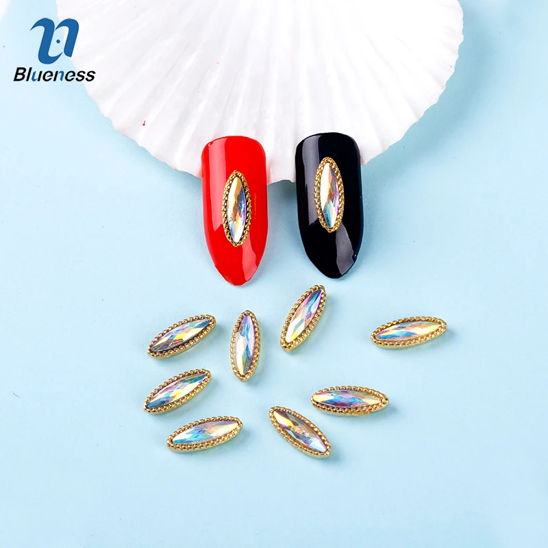 

Blueness 10Pcs/lot Glitter Gold Shuttle Design Nails Art Decorations Supplies DIY Colorful Rhinestones For Manicure Studs TN2259