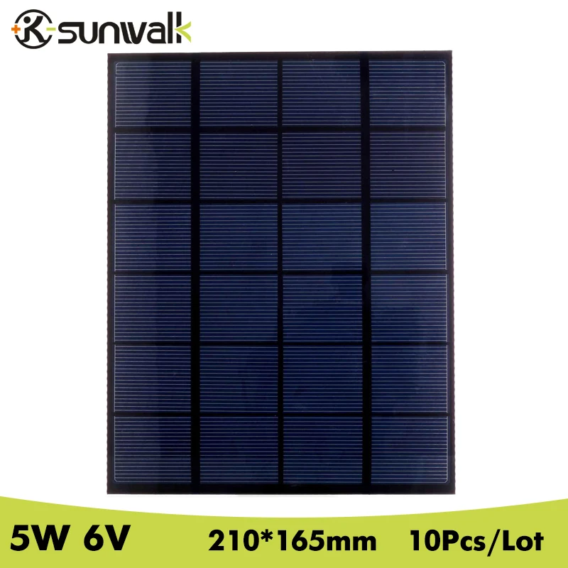 Sunwalk 10 шт./лот pet 6 В 5 Вт 830 мАч поликристаллического DIY Панели солнечные ячейки для образования эксперимент и Тесты 210*165 мм