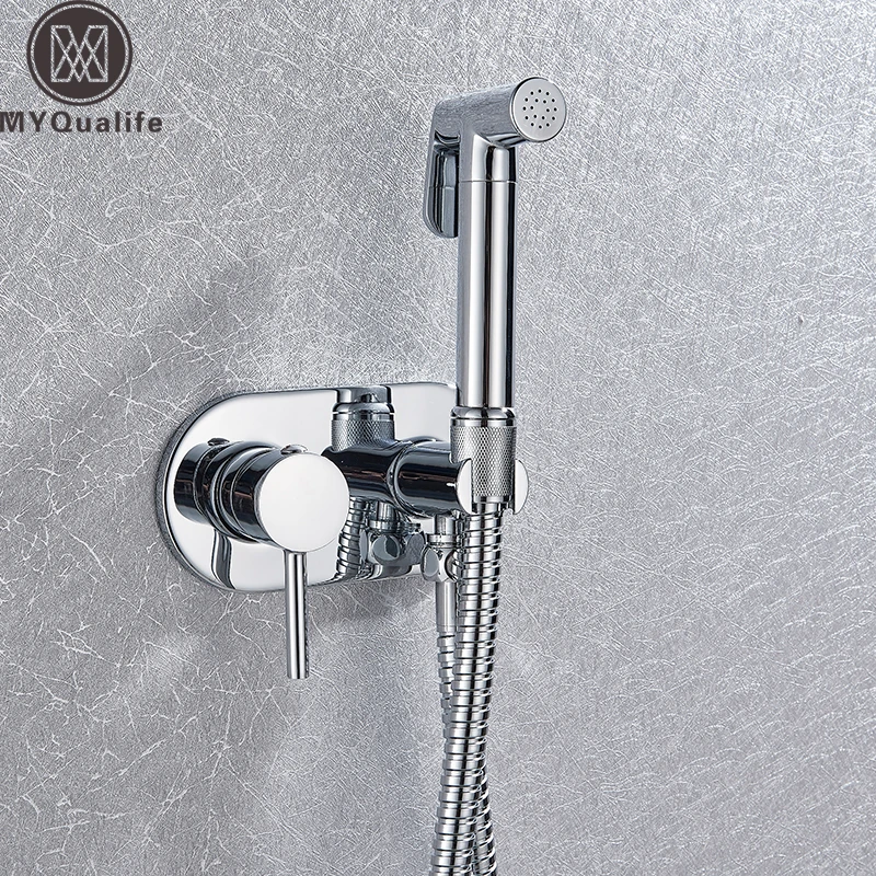 Chrome Douche Toilet Portable Bidet Shower Set Brass Hot and Cold Water Faucet