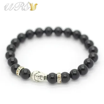 

8'' (20cm) 8-8.5mm Fashion Buddha Head Lucky Bracelet Black Natural Stone Bracelets Yoga Bracelets Jewelry for Men/Women