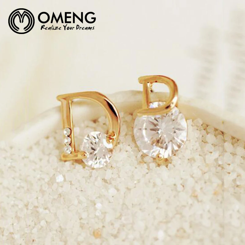 OMENG Korea Fine Jewellery Crystal Zircon Stud Earrings Fashion