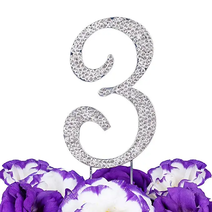 LOVENJOY with Gift Box Number 1 1st Sparkly Crystal Rhinestone Happy Wedding Anniversary Birthday Baby Shower Cake Toppers Silver (1 (6)