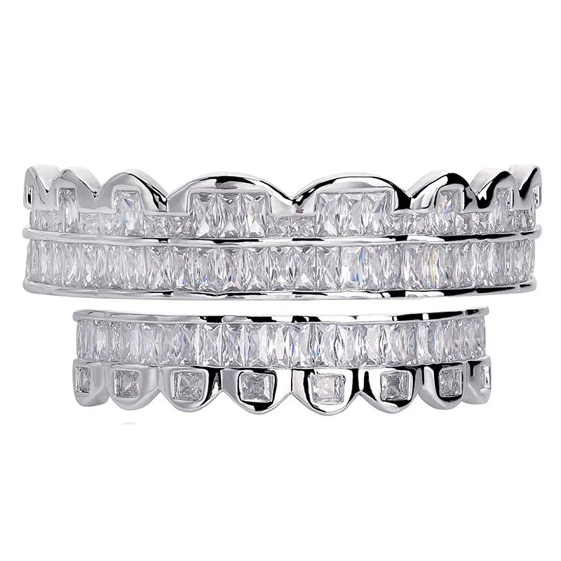 

Hip Hop Teeth Grillz Bling Iced Out AAA Zircon Top & Bottom Tooth Set For Men Women Gifts Fashion Grillz Jewelry