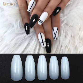 

500pcs Natural Fake Nails Long Ballerina Curved False Nails With French Design Full Cover Nail Art Tips Manicure Set