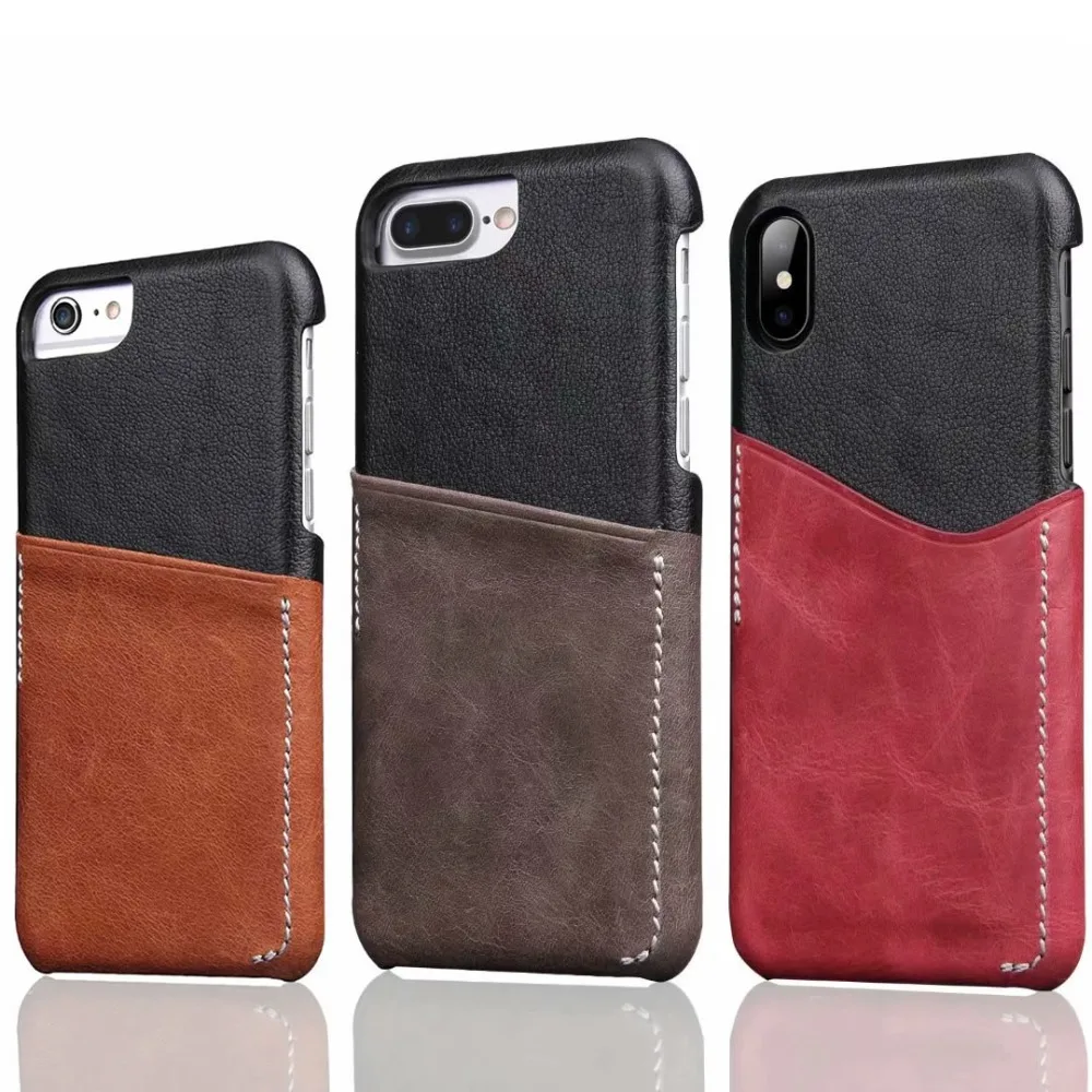 for iPhone X Case with Card Slot Vintage Genuine Leather Case card