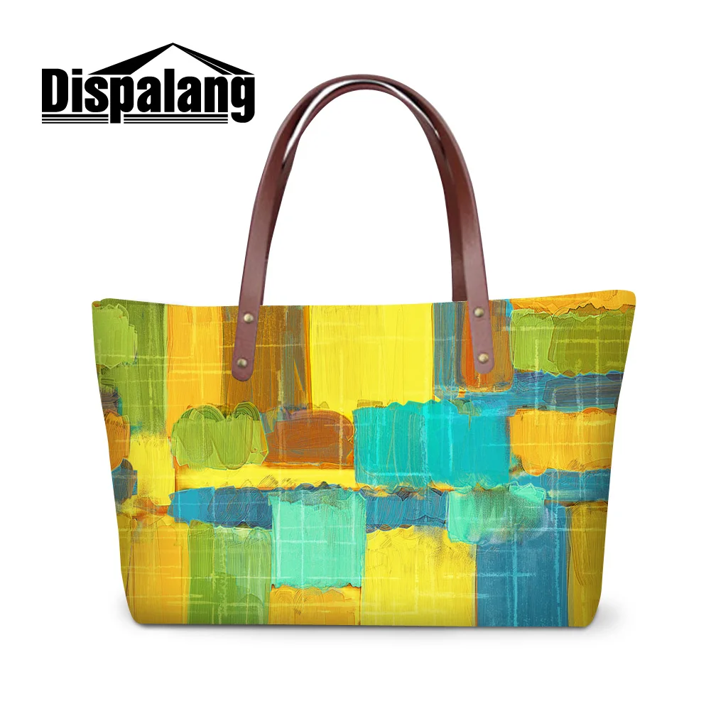 

Dispalang fashion female neoprene beach bags colorful cartoon 3D printing women's totes bags ladies striped shoulder bag handbag