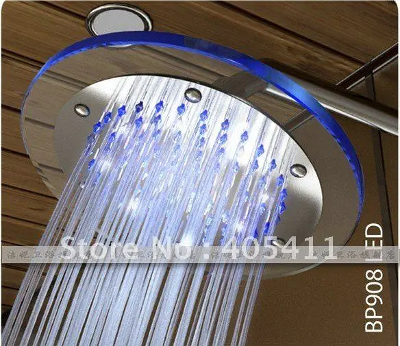 2012 New ! Free Shipping 3 Color Automatic Change LED Bathroom Shower No battery,self-powered led shower head,Rainfall Shower 8