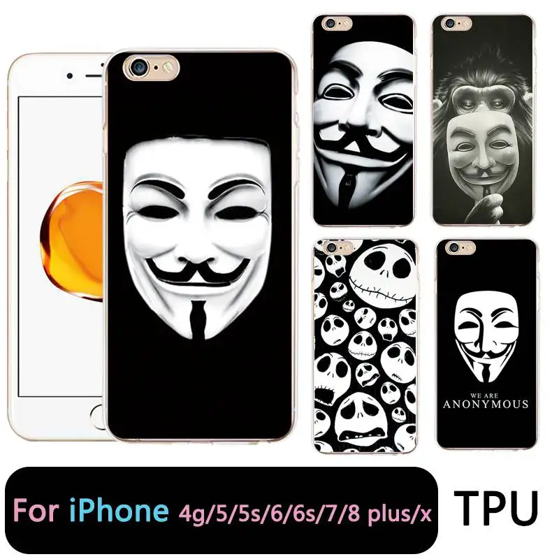 QMSWEI TPU Clear Phone Case For iPhone 6 6s 7 8plus x Soft Cute Skull Mask Face SmeilPainted Cover Free shipping 4 5s |