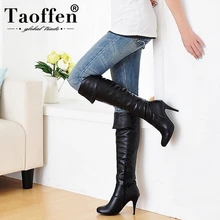 TAOFFEN New Arrival Plus Size 34-47 Women Knee Boots Sexy High Heel Winter Shoes Women Warm Fur Office Lady Street Footwear