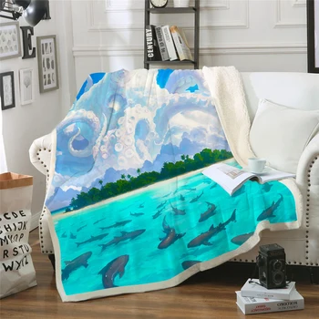 

BeddingOutlet Octopus Beach Clouds Printed Velvet Plush Throw Blanket Bedspread for Kids Girls Sherpa Blanket Fleece Sofa Couch