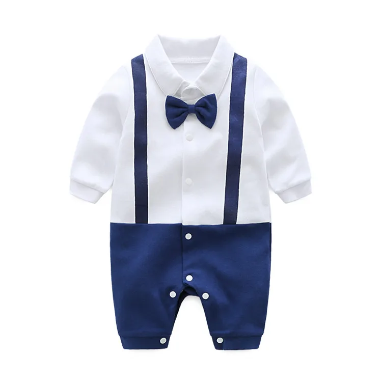 Handsome Baby Rompers Newborn 0-18M Gentleman Clothing Set Infant Bow Tie Clothes