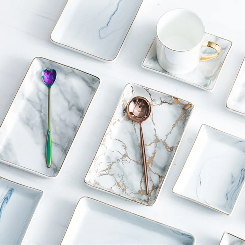 

Nordic Marble Storage Trays Ceramics Table Minimalist Dessert Jewelry Storage Plate Office Desk Organizer Snack Dish