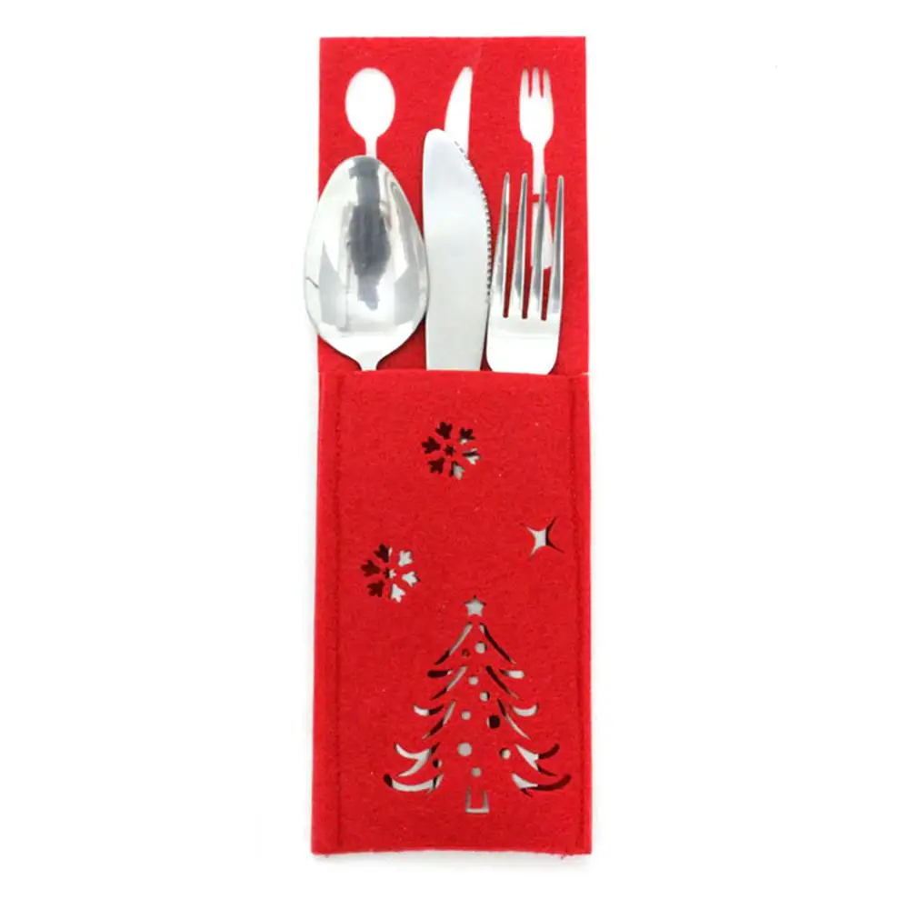 

5pcs New Year Tableware Holder Pocket Knife Fork Bags Christmas Santa ,snowman,tree pattern For Home Table Decor（No cutlery）