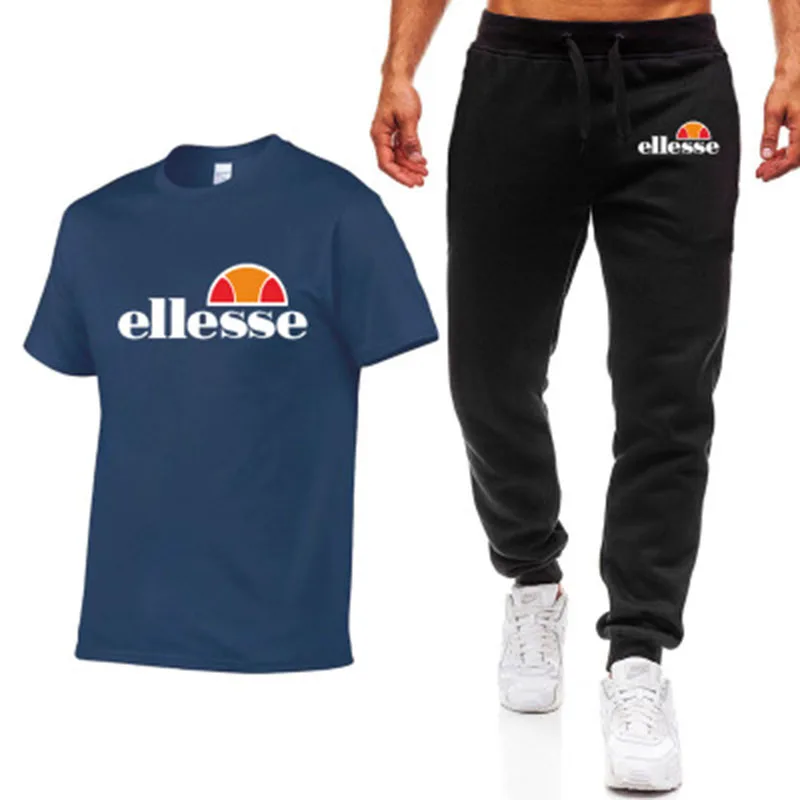 

New brand men's T-shirt men's cotton T-shirt + pants spring and summer casual fashion suit fitness clothes fitness sweater suit