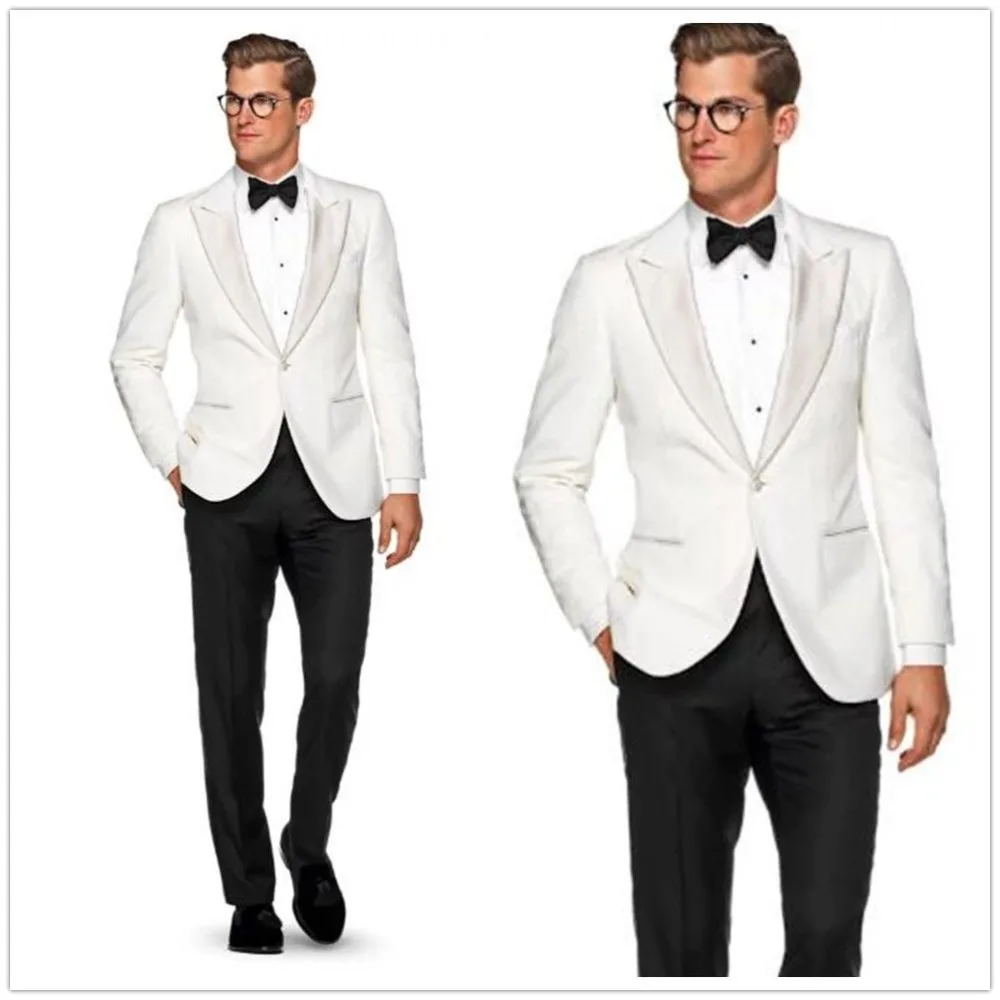 

White Tuxedos Men's Suits Jacket Pants One Button 38 40 42 44 46 48+ Custom