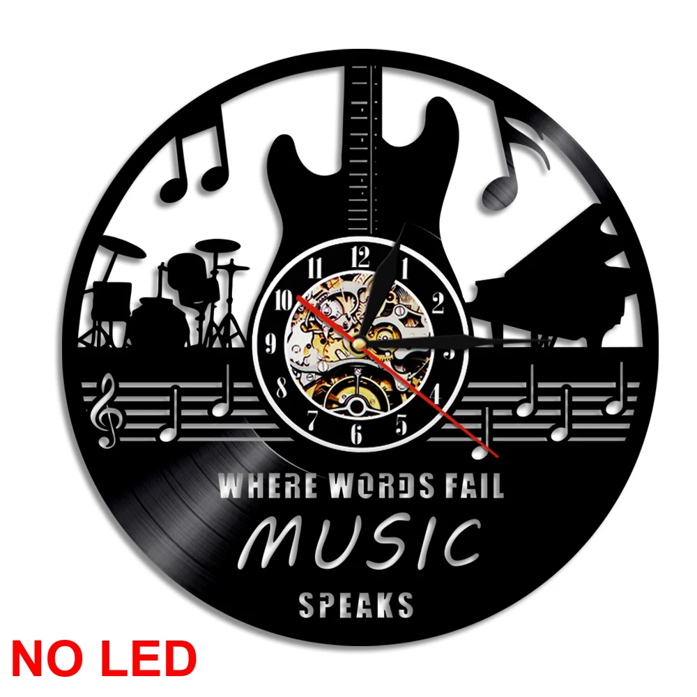 Musical Instruments Guitar Drums Band Wall Lamp Vintage Handmade Home Decor LED Wall Decor Vinyl Record Nightlight Clock